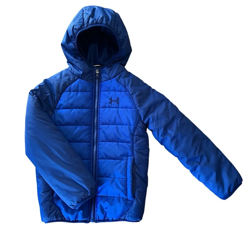 Under Armour Tuckerman Hooded Puffer Jacket Outdoors Fall Winter Boys Sz 6 Blue